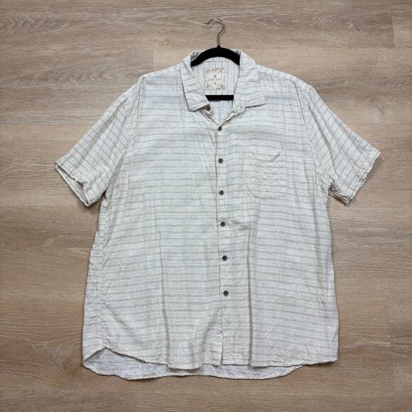 Amiani Linen Striped Button Up Casual Short Sleeve Men’s XXL Color Cream - Picture 1 of 6